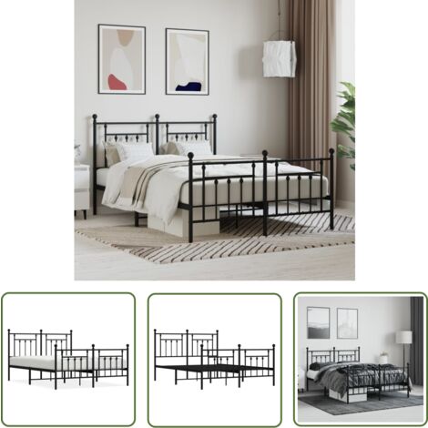 The Living Store Bettgestell mit Kopf- und Fußteil Metall Schwarz 140x200 cm - Metallbettfassungen - Doppelbett Gestell - Boxspringrahmen - Schwarzes Bettgestell - Schlafzimmer Möbel