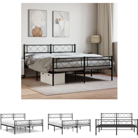 The Living Store Bettgestell mit Kopf- und Fußteil Metall Schwarz 150x200 cm - Betten & Bettgestelle
