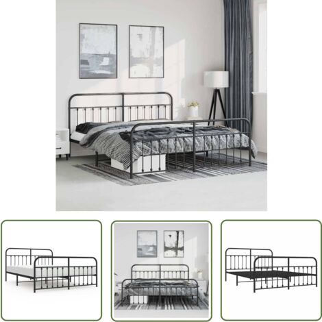 The Living Store Bettgestell mit Kopf- und Fußteil Metall Schwarz 183x213 cm - Betten Gestell - Doppelbett - Metallbett - Schwarzes Bett - Boxspringbetten