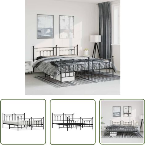 The Living Store Bettgestell mit Kopf- und Fußteil Metall Schwarz 183x213 cm - Bettestell - Doppelbett - Boxspringbetten - Metallbett - Schwarzes Bett