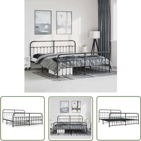 The Living Store Bettgestell mit Kopf- und Fußteil Metall Schwarz 193x203 cm - Bettes Gestell - Doppelbett - Metallbett - Schwarzes Bett - Boxspringbetten