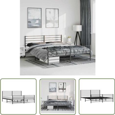 The Living Store Bettgestell mit Kopf- und Fußteil Metall Schwarz 193x203 cm - Bettestell - Doppelbett - Massivholzbetten - Metallbettgestell - Boxspringrahmen