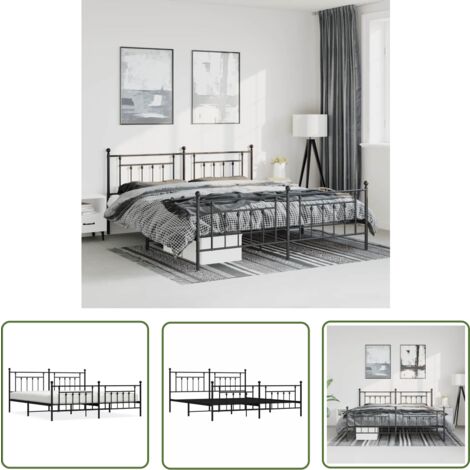 The Living Store Bettgestell mit Kopf- und Fußteil Metall Schwarz 193x203 cm - Metallbettfassungen - Doppelbettgestell - Boxspringrahmen - Schlafraumgestaltung - Schwarzes Bettgestell