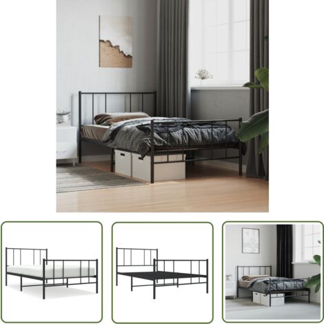 The Living Store Bettgestell mit Kopf- und Fußteil Metall Schwarz 75x190 cm - Metallbettfassungen - Doppelbett Gestell - Boxspringrahmen - Schlafzimmer Möbel - Schwarzes Bettgestell