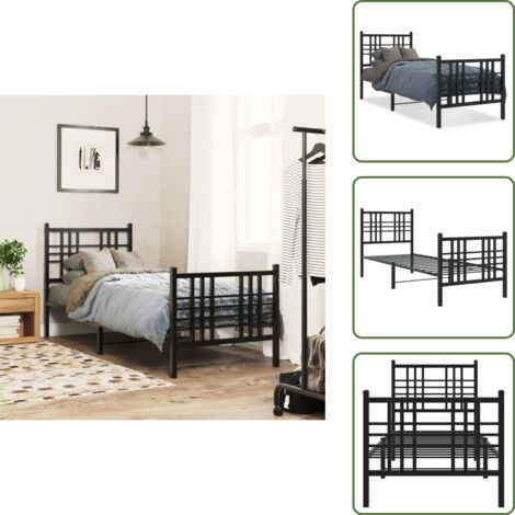 The Living Store Bettgestell mit Kopf- und Fußteil Metall Schwarz 75x190 cm - Metallbettfassungen - Doppelbett Gestell - Schlafzimmer Möbel - Boxspring Rahmen - Bettgestell Schwarz