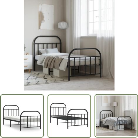 The Living Store Bettgestell mit Kopf- und Fußteil Metall Schwarz 90x190 cm - Bettrahmen - Doppelbett - Metallbett - Schwarzes Bett - Boxspringbettfassung
