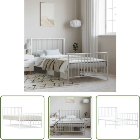 The Living Store Bettgestell mit Kopf- und Fußteil Metall Weiß 100x190 cm - Metallbett - Doppelbett - Boxspringbetten - Bettgestell - Weißes Bett