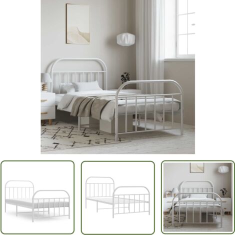 The Living Store Bettgestell mit Kopf- und Fußteil Metall Weiß 100x190 cm - Metallbettfassungen - Bettrahmen Weiß - Doppelbett Gestell - Boxspring Rahmen - Bettgestell 100x190