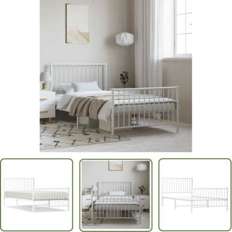 The Living Store Bettgestell mit Kopf- und Fußteil Metall Weiß 100x200 cm - Bettestel - Doppelbett - Metallbett - Weißes Bett - Boxspringbetten