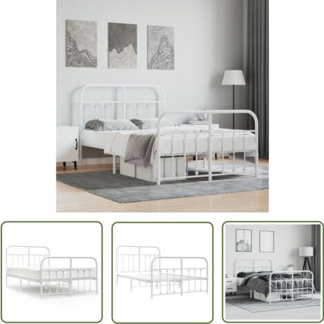The Living Store Bettgestell mit Kopf- und Fußteil Metall Weiß 120x190 cm - Metallbettfgestell - Bettrahmen - Doppelbett - Weißes Bettgestell - Boxspringbett