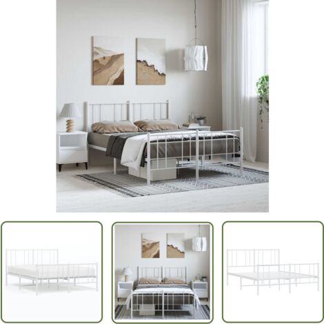 The Living Store Bettgestell mit Kopf- und Fußteil Metall Weiß 135x190 cm - Metallbettfassungen - Bettsrahmen Weiß - Doppelbett Gestell - Boxspring Rahmen - Schlafraum Dekoration