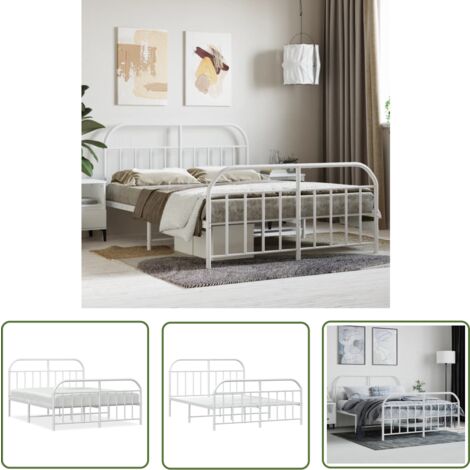 The Living Store Bettgestell mit Kopf- und Fußteil Metall Weiß 140x200 cm - Metallbettfassungen - Doppelbett Gestell - Weißes Bettgestell - Boxspring Rahmen - Bettrahmen 140x200