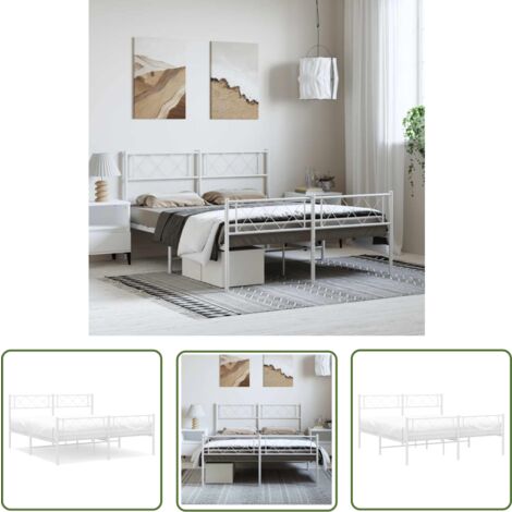 The Living Store Bettgestell mit Kopf- und Fußteil Metall Weiß 150x200 cm - Bettgestell - Metallbett - Weißes Bett - Einzelbett - Doppelbett