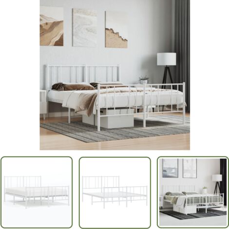 The Living Store Bettgestell mit Kopf- und Fußteil Metall Weiß 160x200 cm - Metallbettfassungen - Doppelbett Gestell - Weißes Bettgestell - Boxspringrahmen - Bettrahmen 160x200