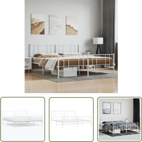 The Living Store Bettgestell mit Kopf- und Fußteil Metall Weiß 180x200 cm - Metallbettfassungen - Doppelbett Gestell - Weißer Rahmen - Boxspringbett - Bettsystem