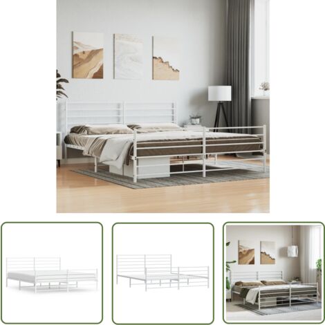 The Living Store Bettgestell mit Kopf- und Fußteil Metall Weiß 180x200 cm - Metallbettfgestell - Doppelbett - Weißes Bettgestell - Bettrahmen - Boxspringbett