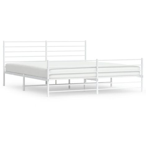 The Living Store Bettgestell mit Kopf- und Fußteil Metall Weiß 193x203 cm - Bettestel - Doppelbett - Metallbett - Weißer Rahmen - Boxspringbetten