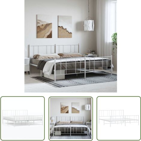 The Living Store Bettgestell mit Kopf- und Fußteil Metall Weiß 193x203 cm - Metallbettfassungen - Doppelbettgestell - Weißer Schlafraum - Bettrahmen - Boxspringrahmen