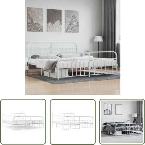 The Living Store Bettgestell mit Kopf- und Fußteil Metall Weiß 200x200 cm - Betten Gestellen - Doppelbett - Metallbett - Weißes Bett - Boxspringbetten