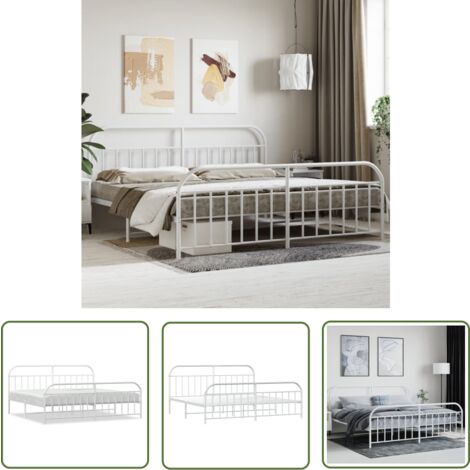 The Living Store Bettgestell mit Kopf- und Fußteil Metall Weiß 200x200 cm - Bettrahmen - Doppelbett - Metallbett - Weißes Bett - Boxspringbetten