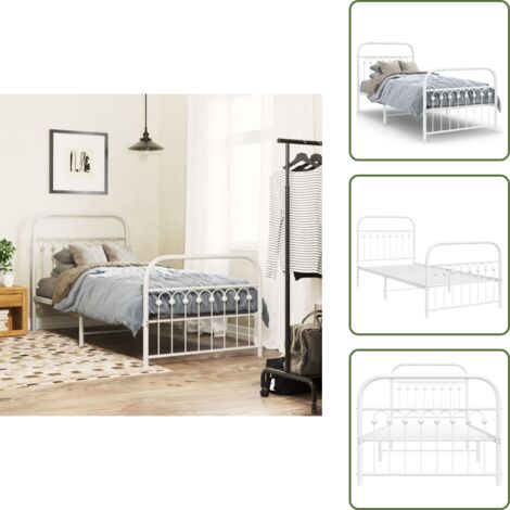 The Living Store Bettgestell mit Kopf- und Fußteil Metall Weiß 90x200 cm - Bettenrahmen - Doppelbett - Metallbett - Weißes Bett - Boxspringbetten
