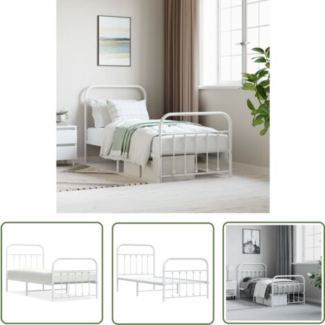 The Living Store Bettgestell mit Kopf- und Fußteil Metall Weiß 90x200 cm - Bettestell - Doppelbett - Metallbett - Weißes Bett - Boxspringbetten