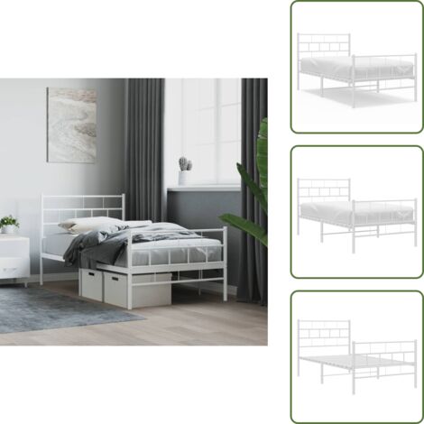 The Living Store Bettgestell mit Kopf- und Fußteil Metall Weiß 90x200 cm - Bettgestell - Metallbett - Doppelbett - Weißes Bett - Singlebetten