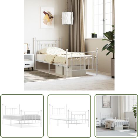 The Living Store Bettgestell mit Kopf- und Fußteil Metall Weiß 90x200 cm - Bettstell - Metallbett - Weißes Bettgestell - Doppelbett - Boxspringbetten