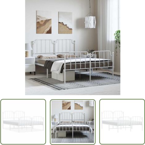 The Living Store Bettgestell mit Kopf- und Fußteil Metall Weiß 150x200 cm - Bettestel - Doppelbett - Metallbett - Weißes Bett - Boxspringbettfassung