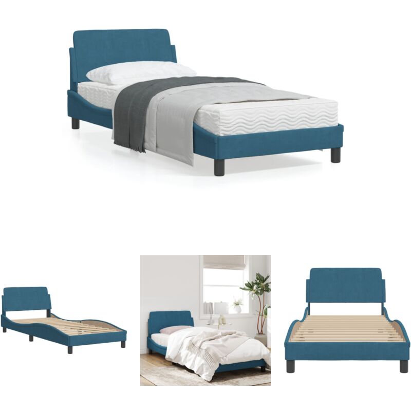 Vidaxl The Living Store - Bettgestell Mit Kopfteil Blau 90x190 Cm Samt - Betten & Bettgestelle - Blau