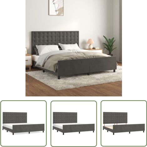 The Living Store Bettgestell mit Kopfteil Dunkelgrau 180x200 cm Samt - Samtbettwäsche - Bettessel - Doppelbett - Boxspringbett - Hochbett