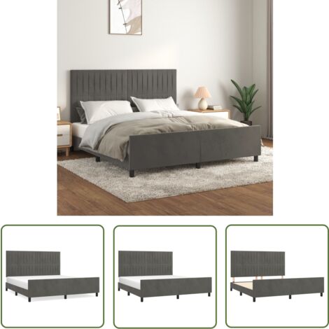 The Living Store Bettgestell mit Kopfteil Dunkelgrau 180x200 cm Samt - Samtbettwäsche - Bettestel Mit Kopfstütze - Doppelbett - Boxspringbett - Hochbett