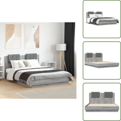 The Living Store Bettgestell mit Kopfteil Grau Sonoma 135x190 cm Holzwerkstoff - Holzbetten - Doppelbett - Bettkopfteil - Lattenrost - Boxspringbett