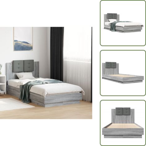 The Living Store Bettgestell mit Kopfteil Grau Sonoma 90x190 cm Holzwerkstoff - Holzbettwäsche - Bettkasten - Doppelbett - Einzelbett - Lattenrost