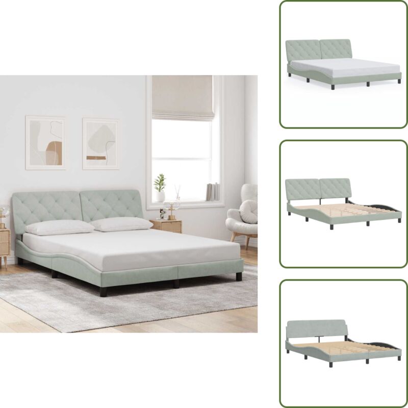 Vidaxl The Living Store - Bettgestell Ohne Matratze Hellgrau 160x200 Cm Samt - Bettsofa - Samtkopfstütze - Boxspringbetten - Doppelbett - Himmelbett
