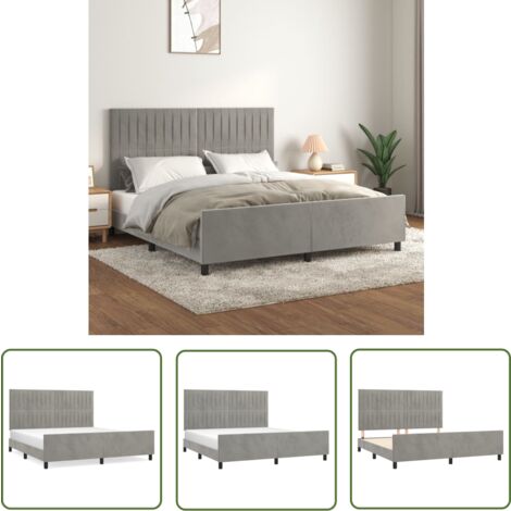 The Living Store Bettgestell mit Kopfteil Hellgrau 180x200 cm Samt - Samtbettwäsche - Bettestel Mit Kopfstütze - Boxspringbett - Doppelbett - Hochbett