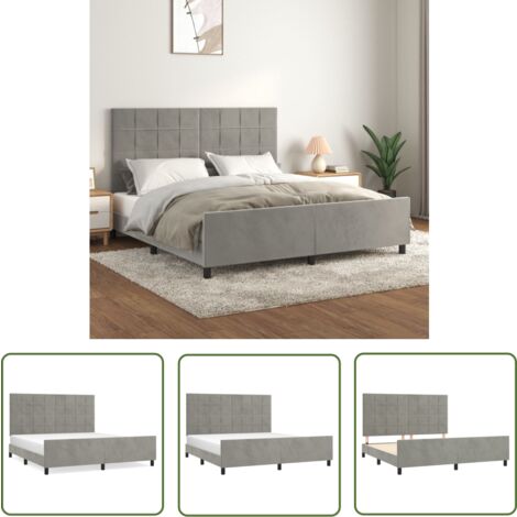 The Living Store Bettgestell mit Kopfteil Hellgrau 180x200 cm Samt - Samtsofa - Boxspringbetten - Doppelbett - Hochbett - Bettenrahmen