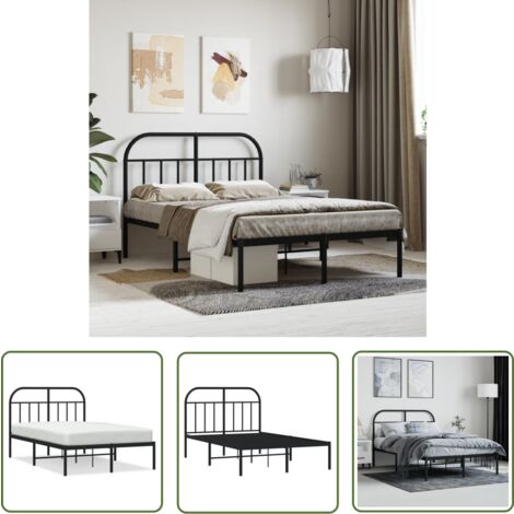 The Living Store Bettgestell mit Kopfteil Metall Schwarz 120x190 cm - Metallbettfundament - Doppelbett - Boxspringrahmen - Schwarzes Bettgestell - Schlafzimmermöbel