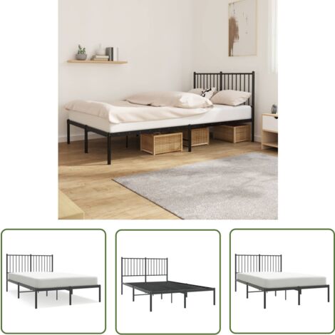 The Living Store Bettgestell mit Kopfteil Metall Schwarz 120x200 cm - Metallbettfundament - Doppelbett - Schwarzes Bettgestell - Boxspringrahmen - Bettrahmen Schwarz