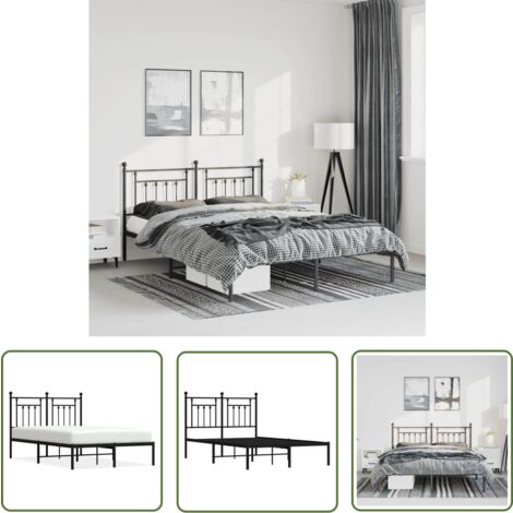 The Living Store Bettgestell mit Kopfteil Metall Schwarz 135x190 cm - Metallbettfundament - Doppelbett Gestell - Boxspringrahmen - Schwarzes Bettgestell - Bettrahmen Schwarz