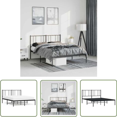 The Living Store Bettgestell mit Kopfteil Metall Schwarz 135x190 cm - Metallbettfundament - Doppelbettgestell - Boxspringrahmen - Schwarzes Bettgestell - Bettrahmen Schwarz