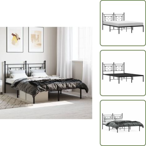 The Living Store Bettgestell mit Kopfteil Metall Schwarz 140x200 cm - Metallbett