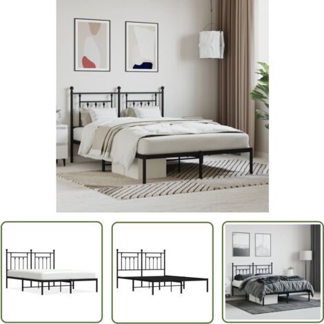 The Living Store Bettgestell mit Kopfteil Metall Schwarz 140x200 cm - Metallbettfundament - Doppelbett - Boxspringrahmen - Schwarzes Bettgestell - Bettrahmen Schwarz