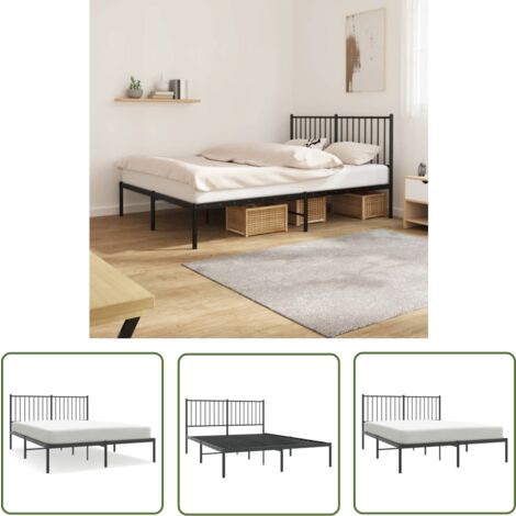 The Living Store Bettgestell mit Kopfteil Metall Schwarz 140x200 cm - Metallbettfundament - Doppelbett - Schwarzes Bettgestell - Boxspringrahmen - Bettrahmen Schwarz