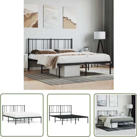 The Living Store Bettgestell mit Kopfteil Metall Schwarz 140x200 cm - Metallbettfundament - Doppelbett - Schwarzes Bettgestell - Boxspringrahmen - Schlafzimmermöbel