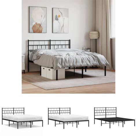 The Living Store Bettgestell mit Kopfteil Metall Schwarz 150x200 cm - Betten & Bettgestelle
