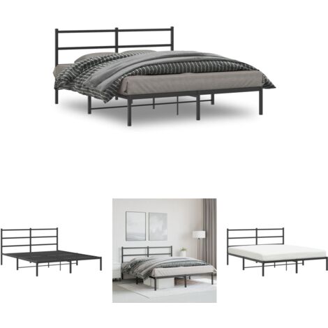 The Living Store Bettgestell mit Kopfteil Metall Schwarz 150x200 cm -  Betten & Bettgestelle