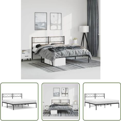 The Living Store Bettgestell mit Kopfteil Metall Schwarz 150x200 cm - Bettgestell - Metallbett - Doppelbett - Schwarzes Bett - Boxspringbetten