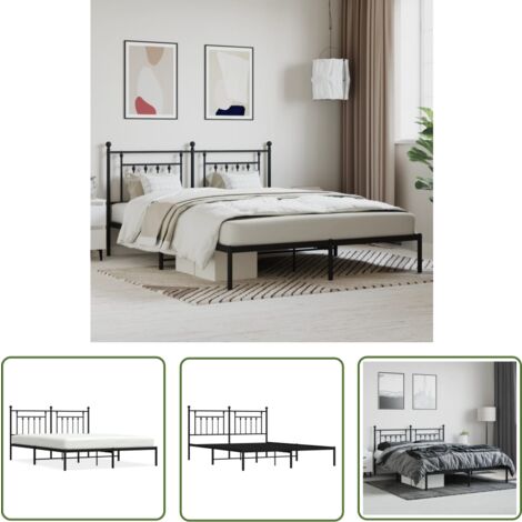 The Living Store Bettgestell mit Kopfteil Metall Schwarz 180x200 cm - Metallbettfundament - Doppelbett - Boxspringrahmen - Schlafzimmermöbel - Schwarzes Bettgestell