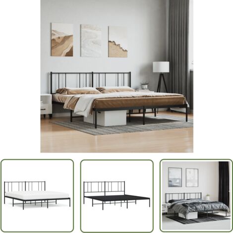 The Living Store Bettgestell mit Kopfteil Metall Schwarz 180x200 cm - Metallbettfundament - Doppelbett - Boxspringrahmen - Schwarzes Bettgestell - Bettrahmen Schwarz
